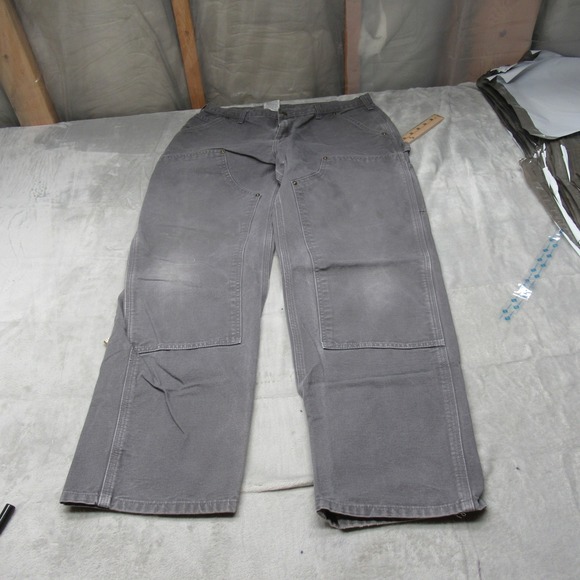 Carhartt Work Pants Men 33x30 Gray Loose Straight Washed Duck Carpenter B136 VTG